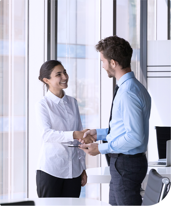 Client partnership and business handshake